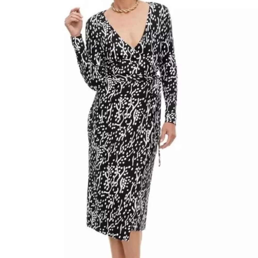 Diane Von Furstenberg Midi Wrap Dress Sea Spots Black White NWT Size XS
